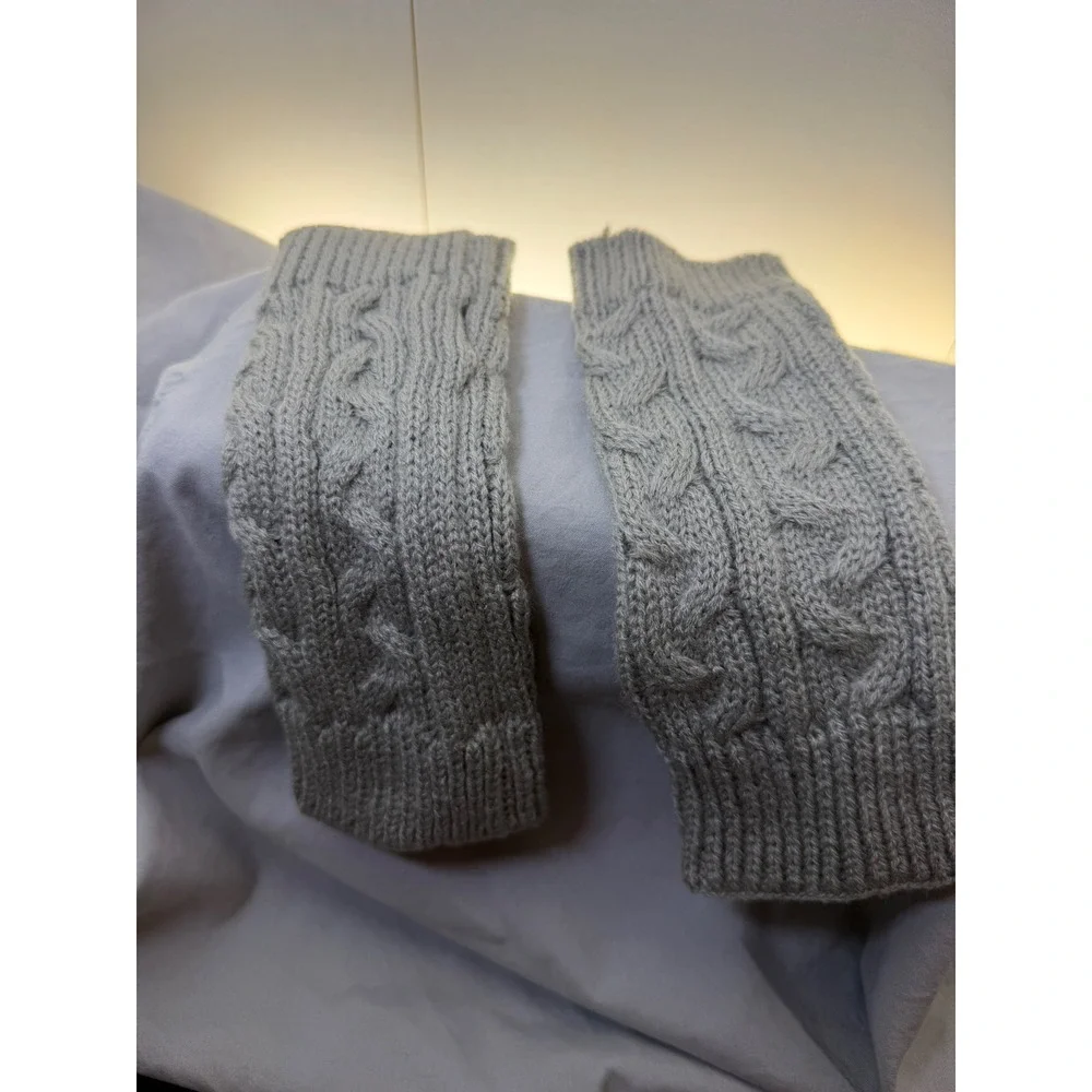 Grey‎ Cable Knit Fingerless Gloves Arm Warmers Ribbed Cuffs  One Size